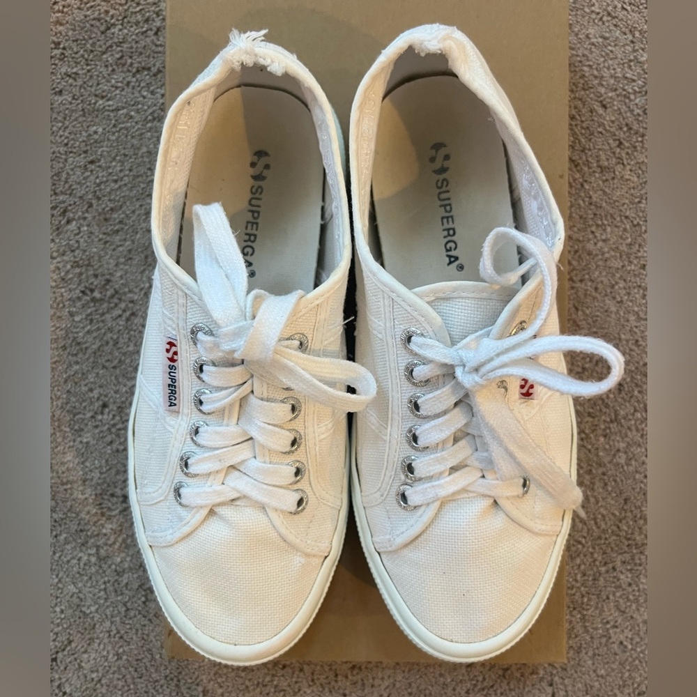Superga White Lace-Up CanvasSneakers